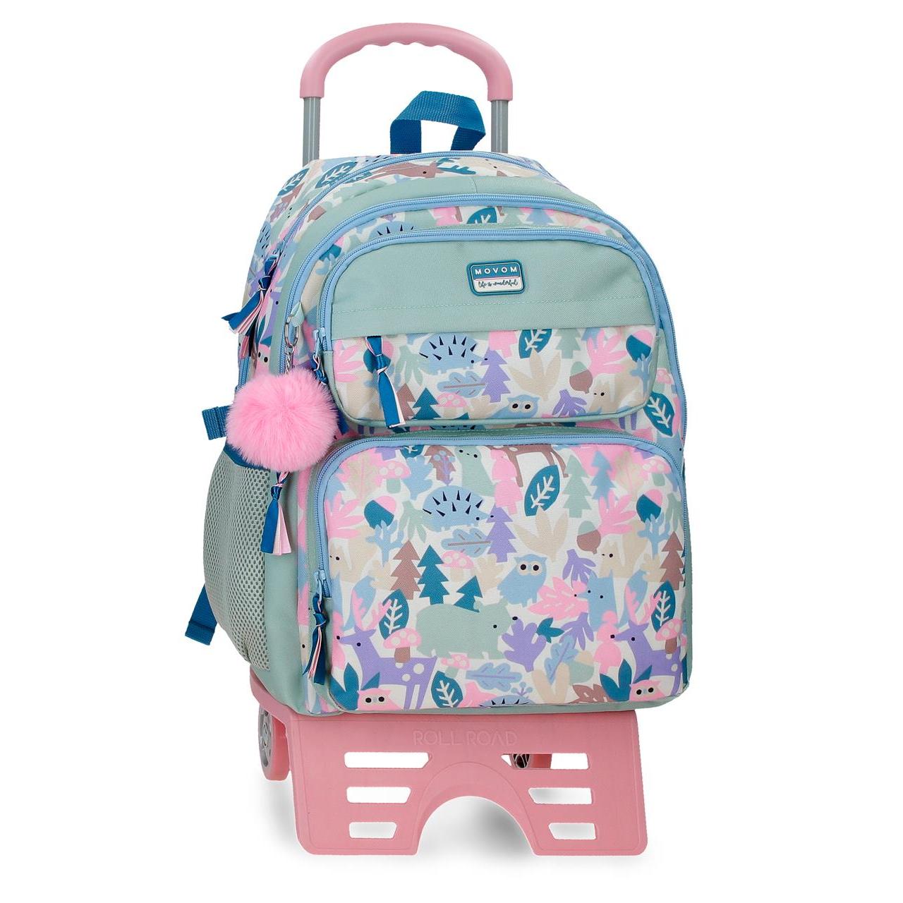 Mochila escolar con carro Movom Forest verde claro
