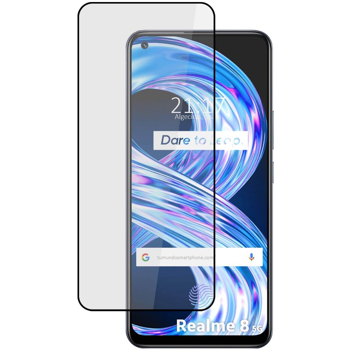 Tumundosmartphone Protector Cristal Templado Completo 5D Full Glue Negro para Realme 8 5G / Narzo 30 5G Vidrio