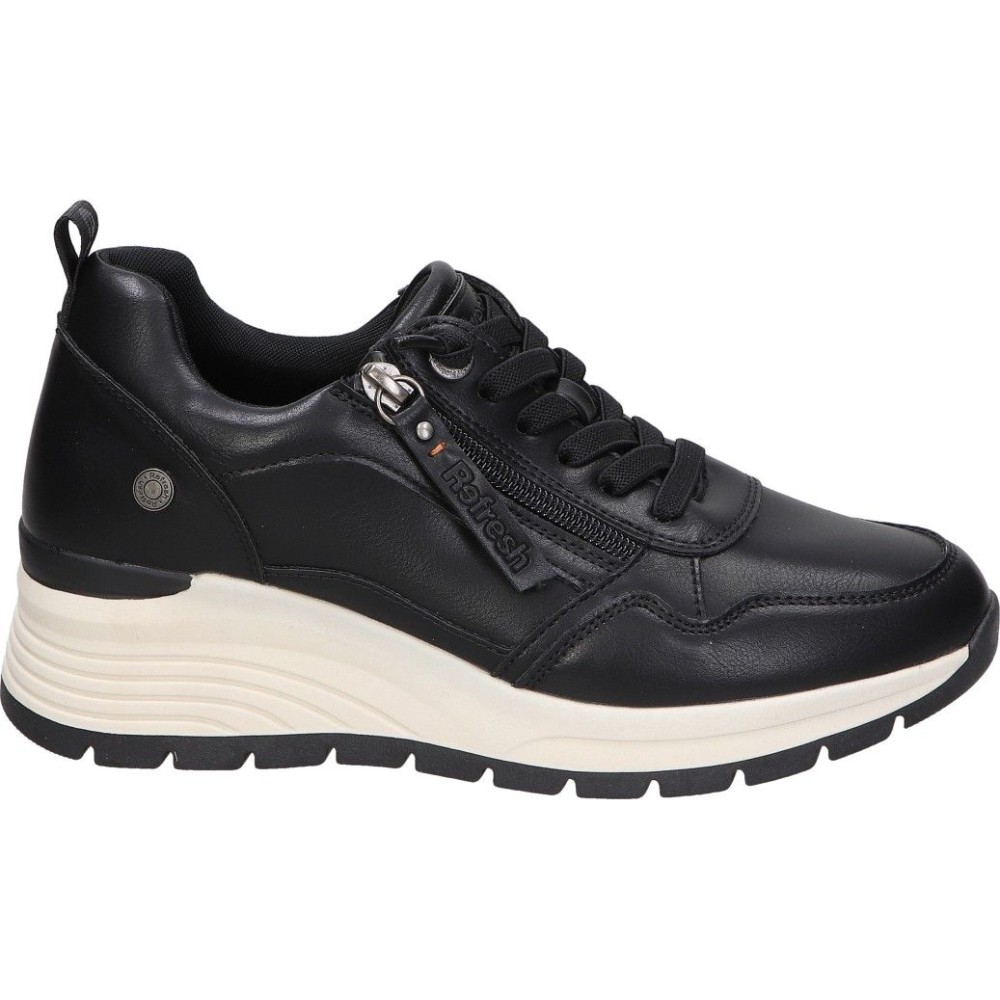 REFRESH | Zapato con Cuña Refresh para Mujer – Zapato Casual en Color Negro – Zapato con Cordones y Cremallera – Cuña Media y Cómoda – Versátiles – Combinables – Máximo Ajuste – Modelo 172938