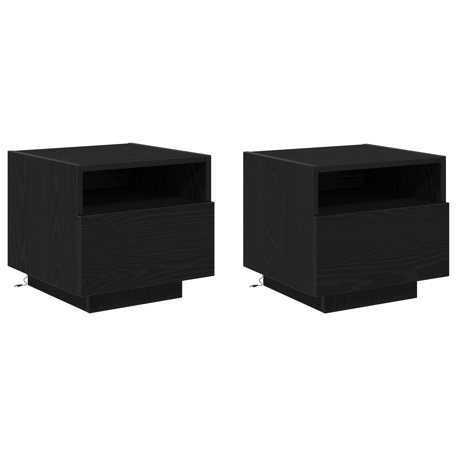 Armarios de Noche vidaXL con Luces LED 2 pcs Negro Roble 40x39x37 cm