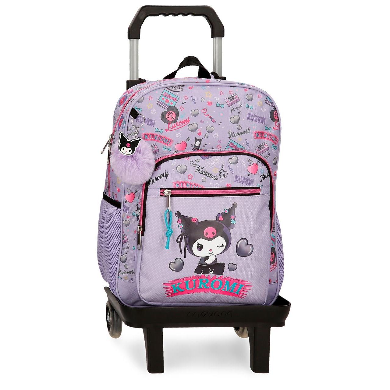 Mochila escolar con carro Kuromi Retropop 30x38x12cm Morado