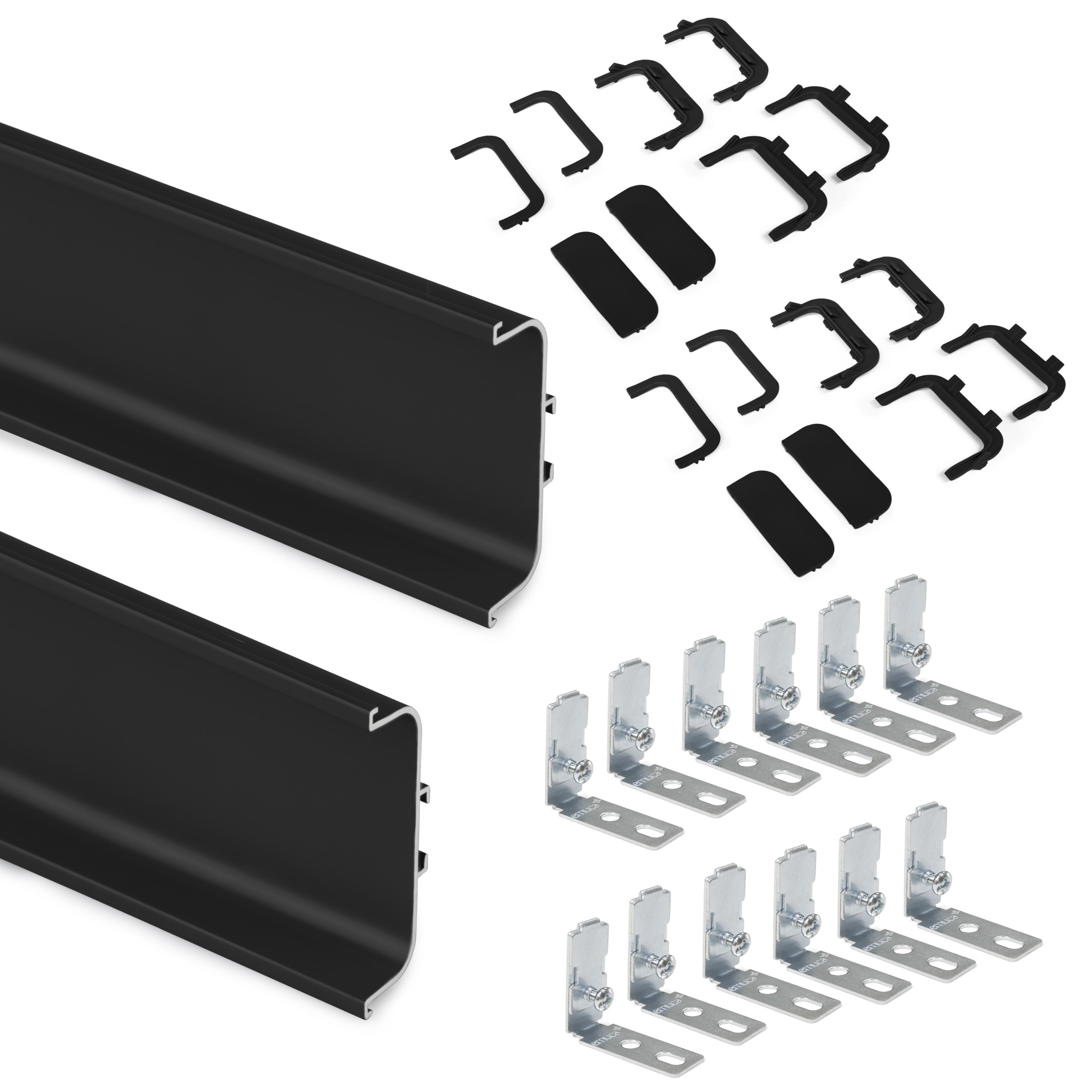Kit de 2 perfiles centrales gola para muebles de cocina, longitud 2,35m, con accesorios, aluminio, pintado negro