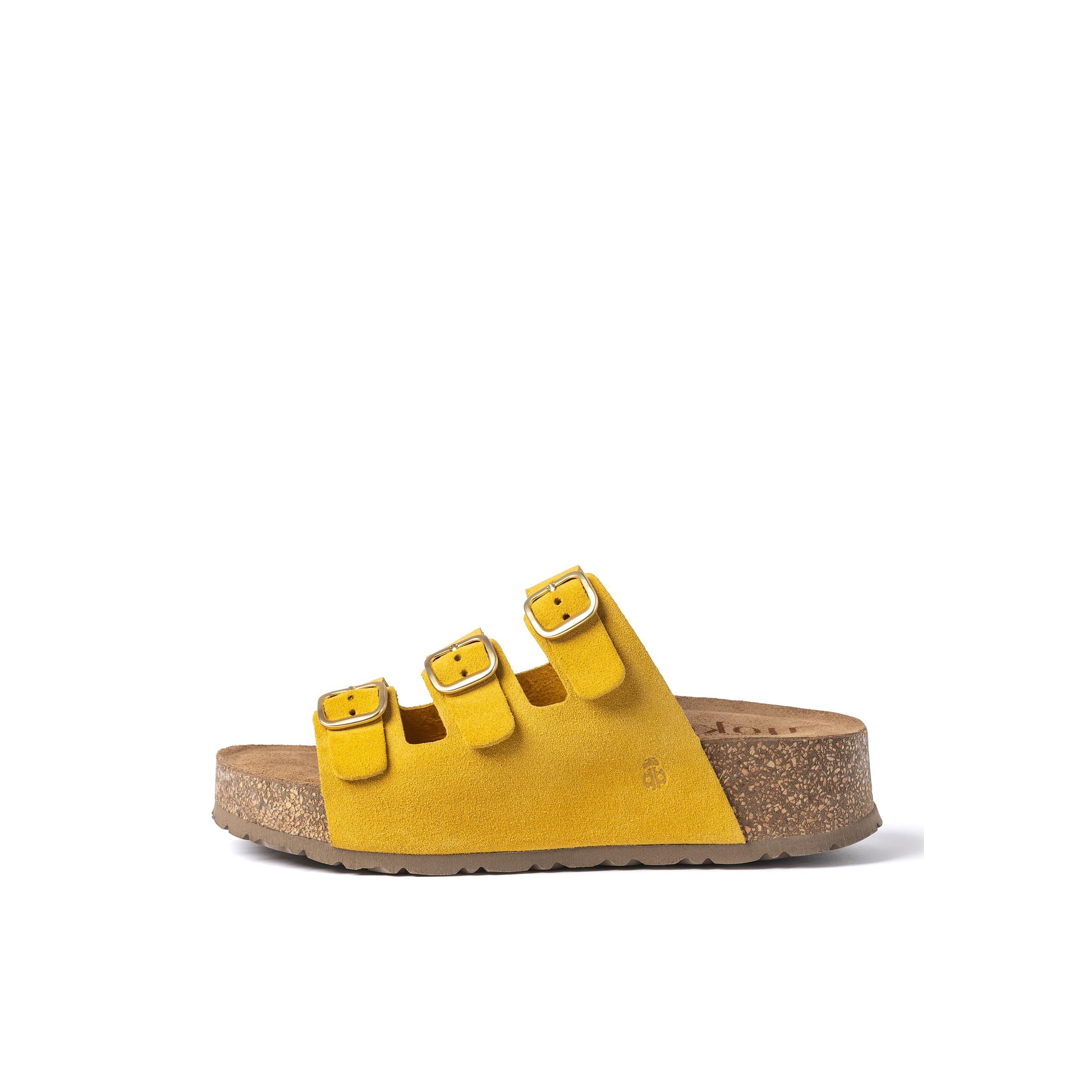 YOKONO Sandalia plataforma WIWI-263 AMARILLO | Zapatos mujer Primavera-Verano | Piel vacuna  Serraje | 4 CM
