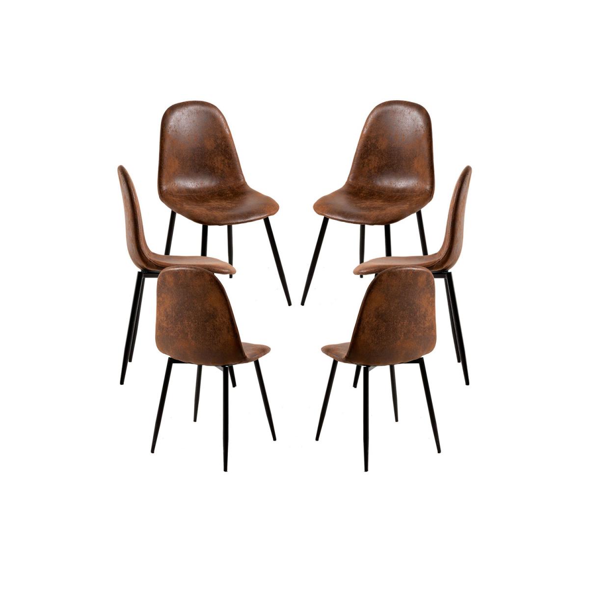 Regalos Miguel - Packs Sillas Comedor - Pack 6 Sillas Black Teok Polipiel - Marrón Vintage