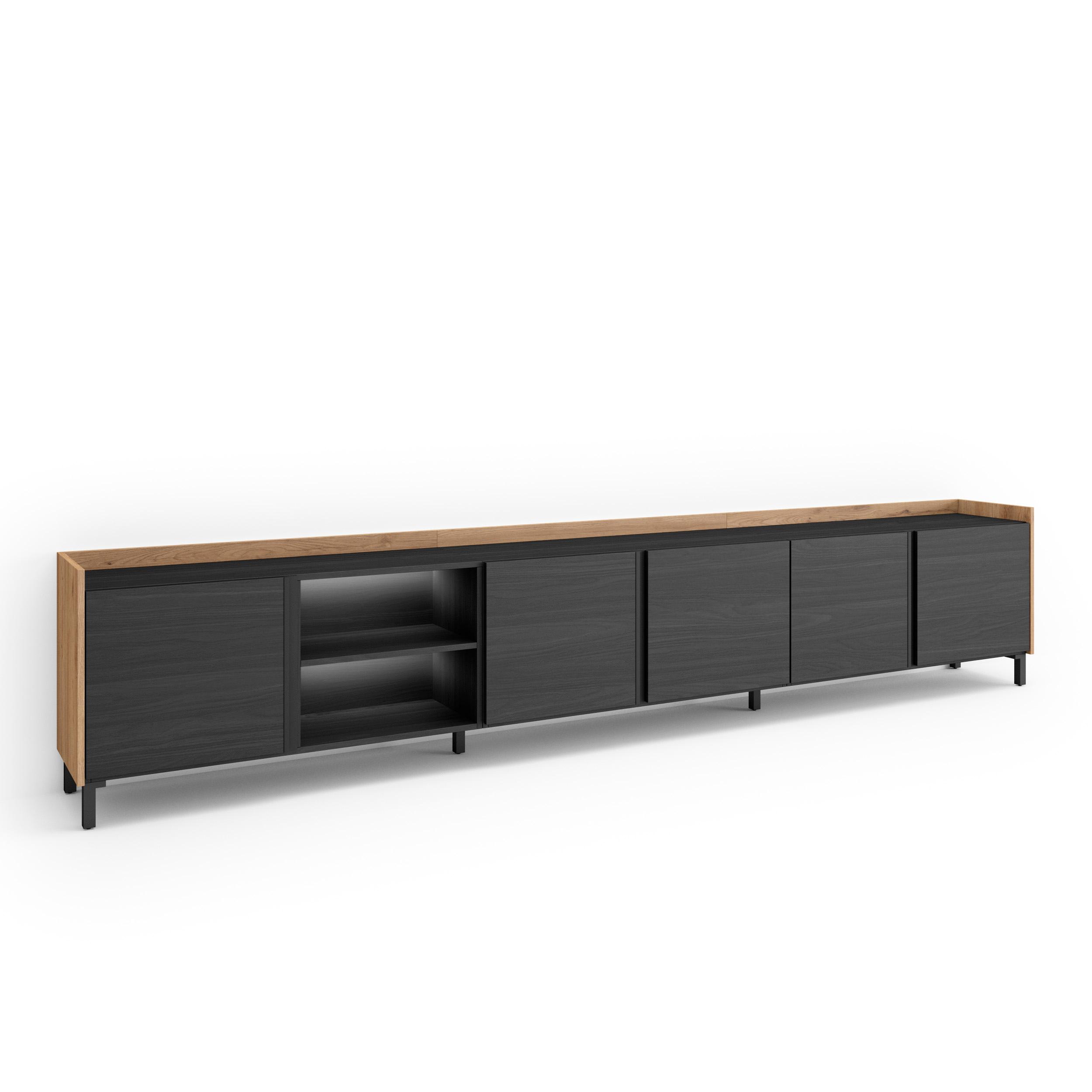 Mueble TV, Televisión, 309x35x61cm, Para TV hasta 80", Diseño industrial, LED