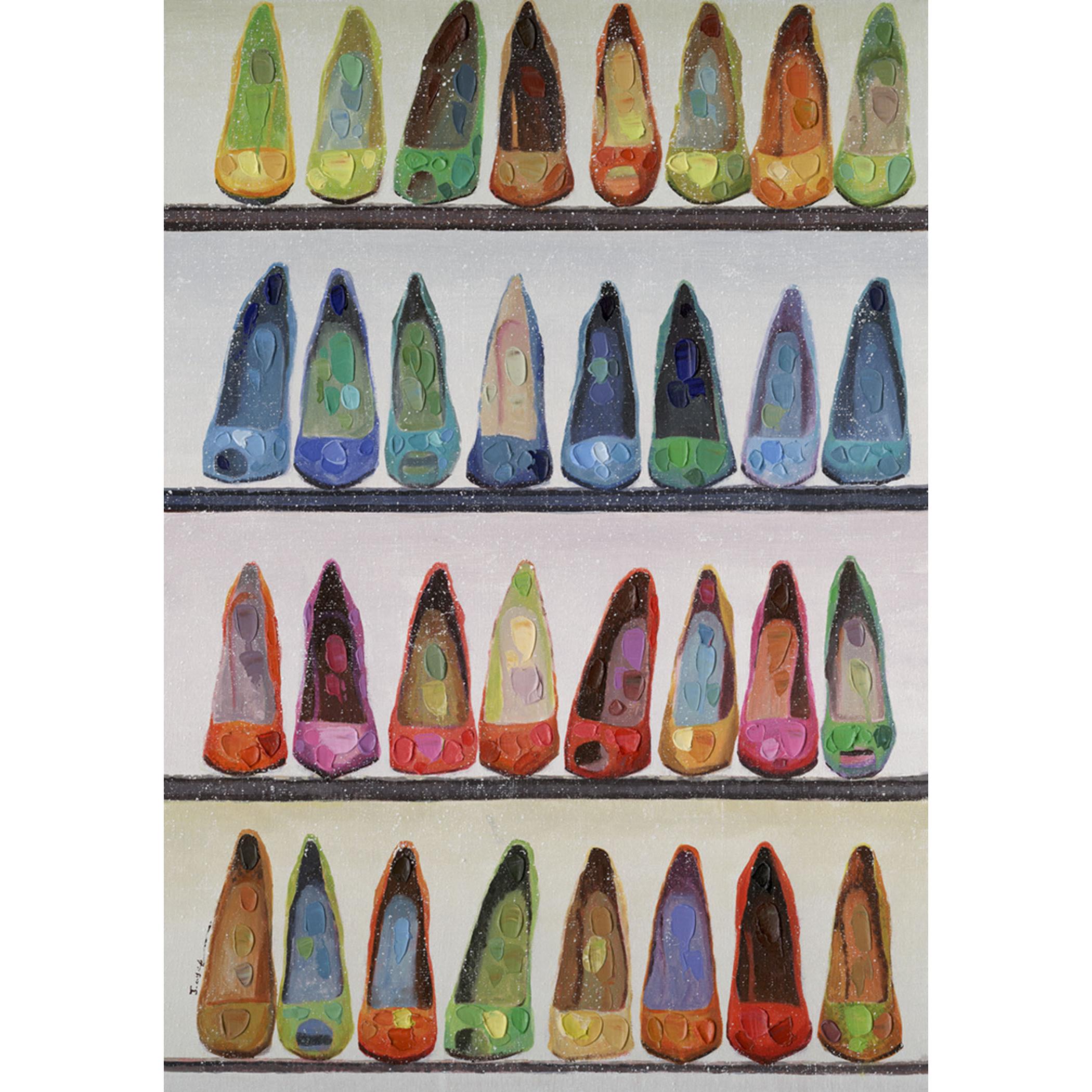 Hispanohogar Cuadro en Lienzo Pintado Al óleo, Tacones de Colores (72366), 100x70 Cm