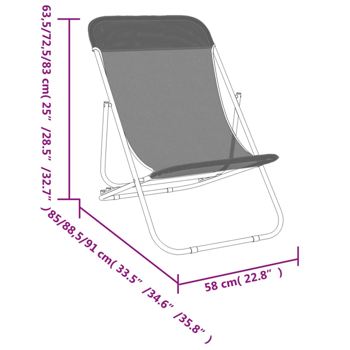 Pack de 2 sillas de exterior plegable ajustable 3 posiciones 83x85x58 cm