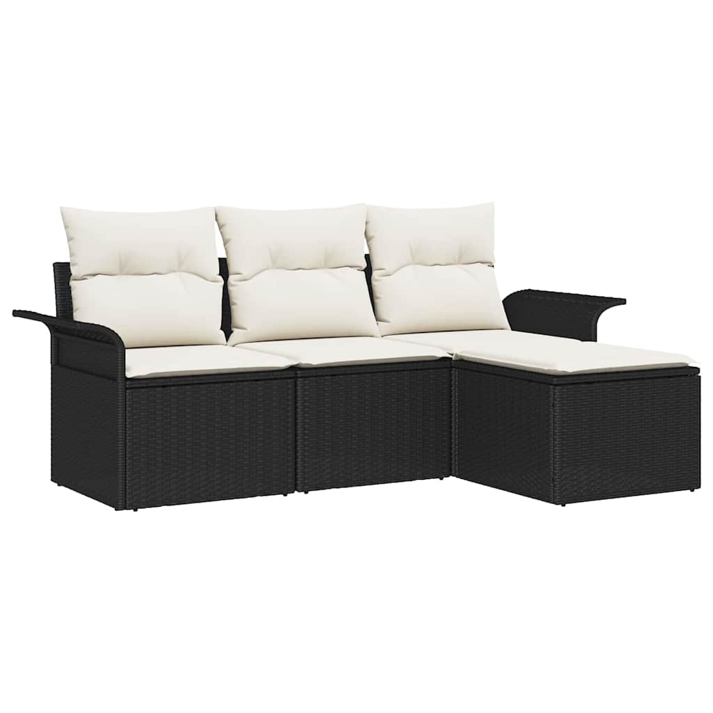 vidaXL Juego de Sofá con cojín 4 pcs Negro y crema ratán sintético