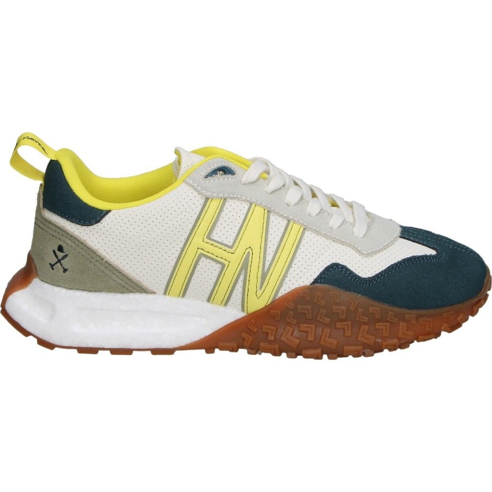 HARPER&NEYER | Zapatillas Casual HARPER&NEYER Carcross Point para Hombre – Deportiva Blanca con Detalles en Azul Marino y Amarillo – Sneakers con Cordones – Cómodas y Versátiles – Estilosas