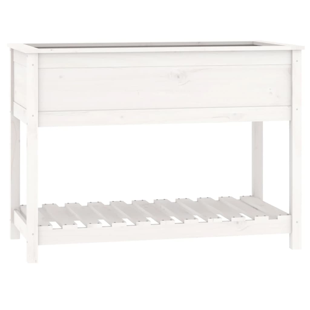 vidaXL Jardinera con estante madera maciza pino 111,5x54x81 cm Color Natural,  Blanco,  Gris y mas