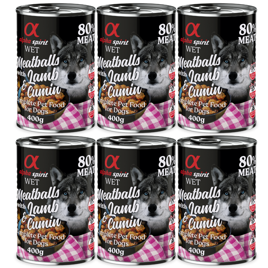 Alpha spirit Albondigas para Perro de cordero y comino (400gr) [Bliste de 6 unidades) Comida húmeda para perros
