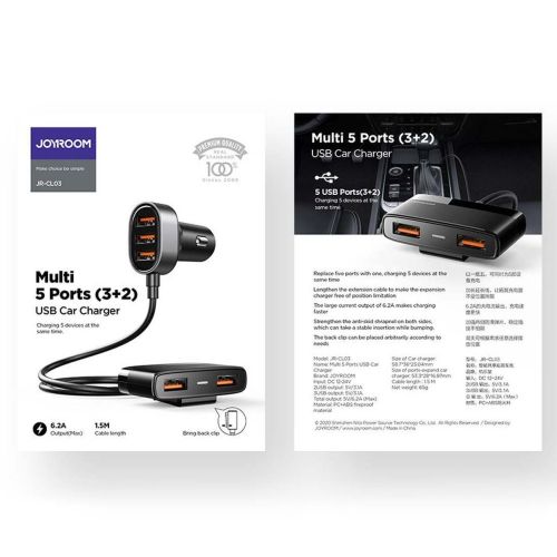 Joyroom car charger 5-in-1, u+u+u+u 31w, black (jr-cl03)