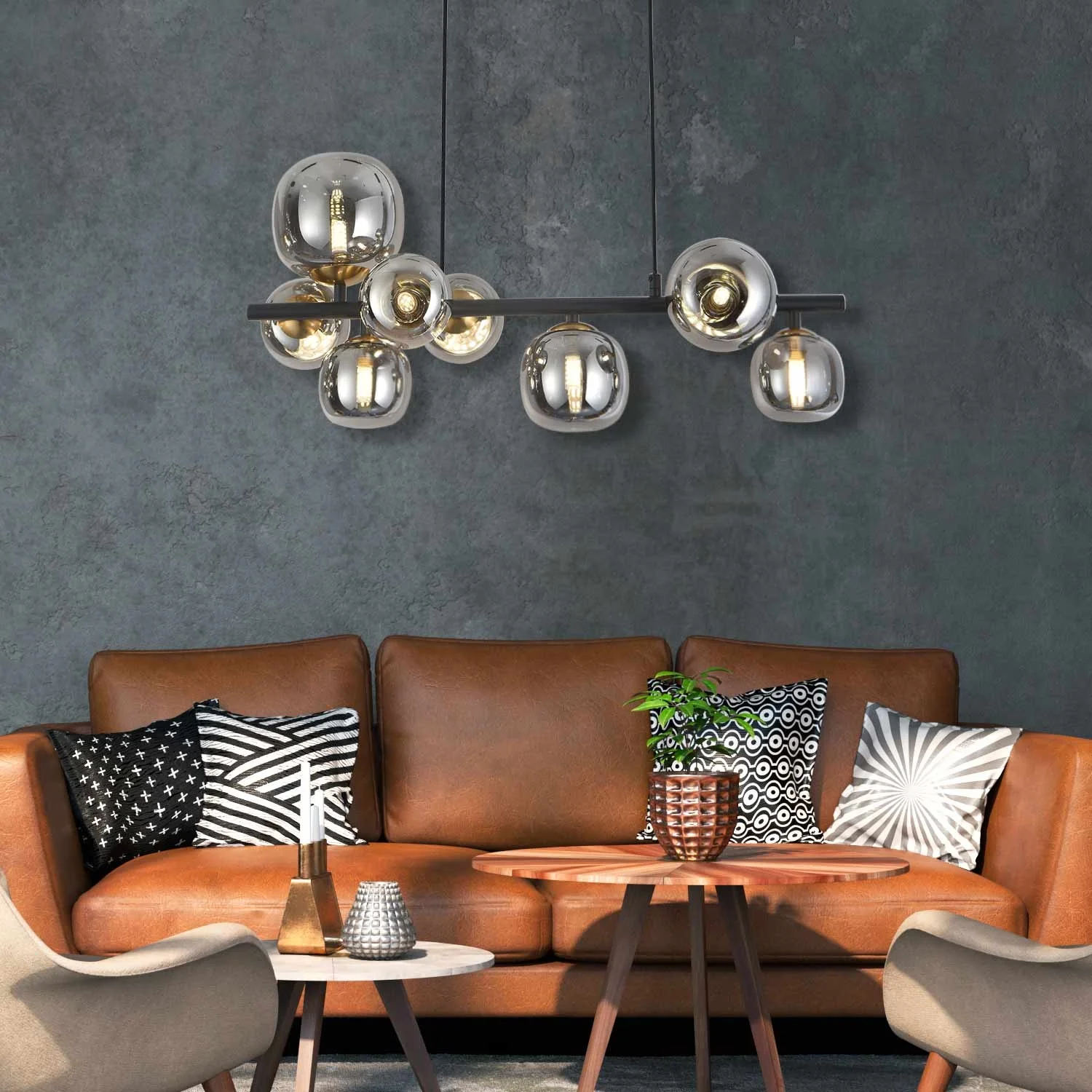 LÚZETE LÁMPARA DE TECHO 8 LUCES HIERRO PAVÓN/NEGRO NICOLETTA - Diseño Único