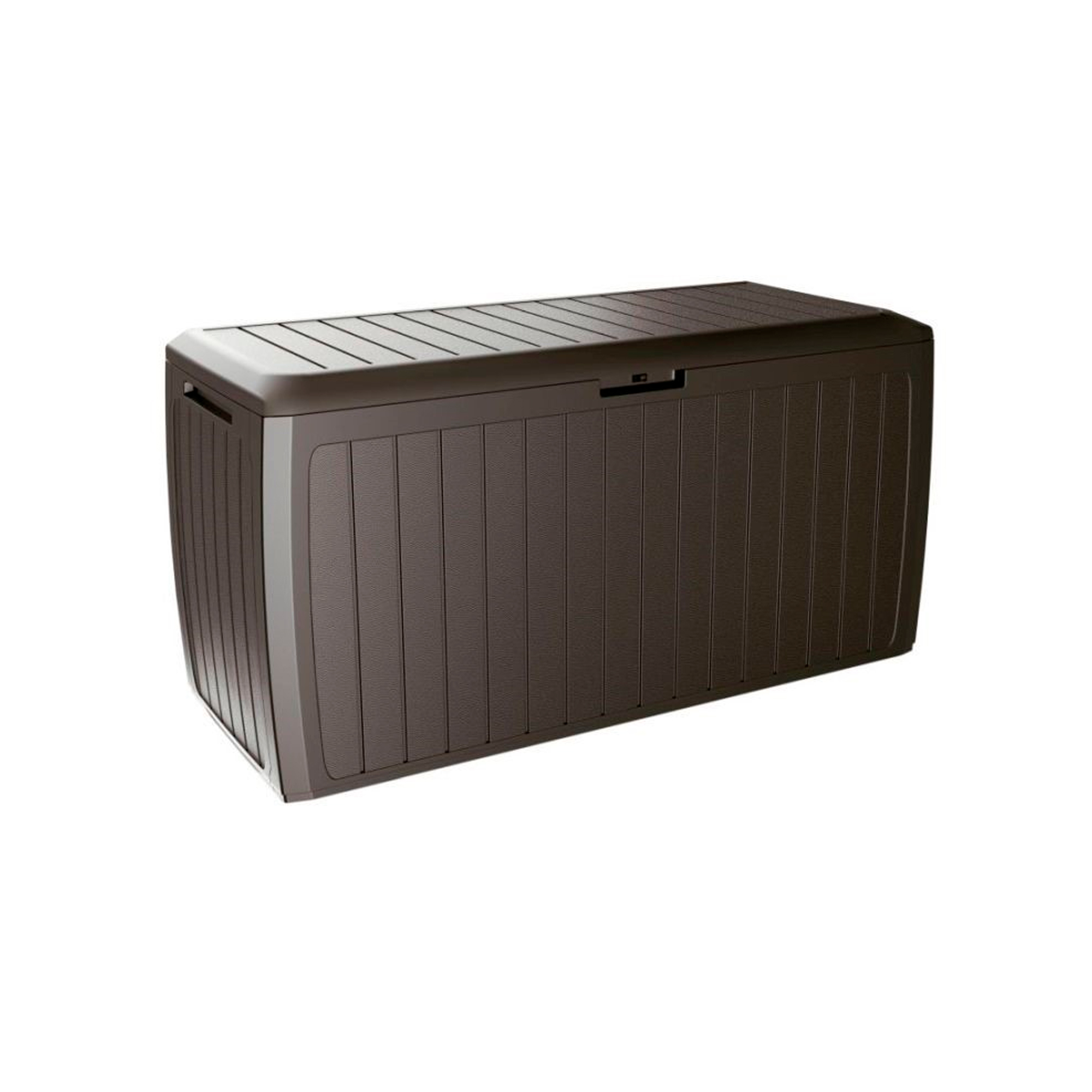 Baul de jardin 290 litros Prosperplast Boxe Board de plastico en color ocre oscuro 116,6 x 47 x 59,5 cm