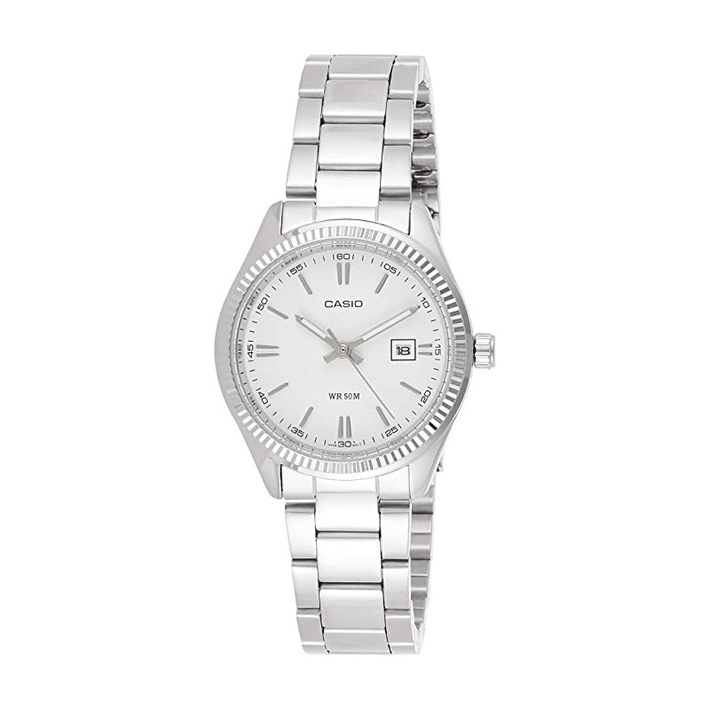 Reloj Casio Señora LTP-1302PD-7A esfera blanca correa plateada con calendario LTP1302PD7A