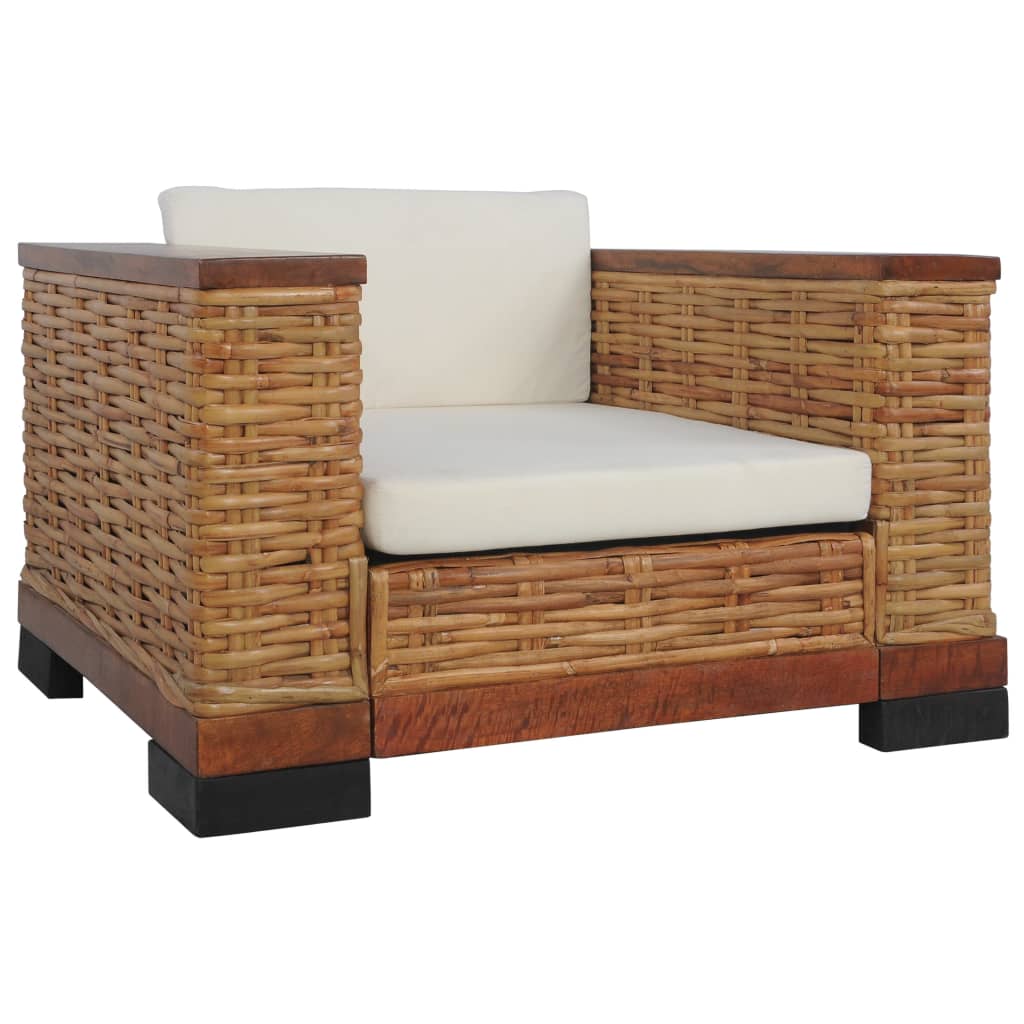 vidaXL Sillón con cojines ratán natural marrón Sillon Dormitorio Sillon Comodos Silla Relax Sillón Sofá