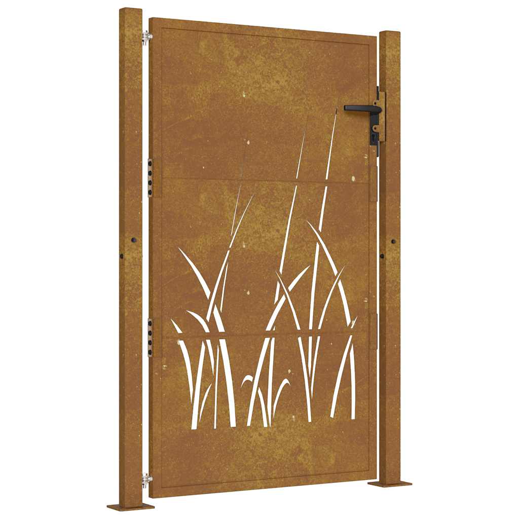 vidaXL Puerta de jardín 100x125 cm de acero corten con diseño de hierba