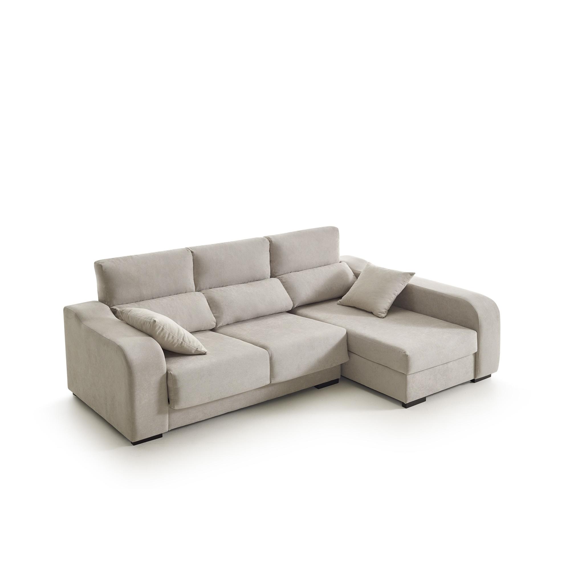 Sofá Chaiselongue Zafiro 3 Plazas Tela Antimanchas Derecha Color Beige. Matris