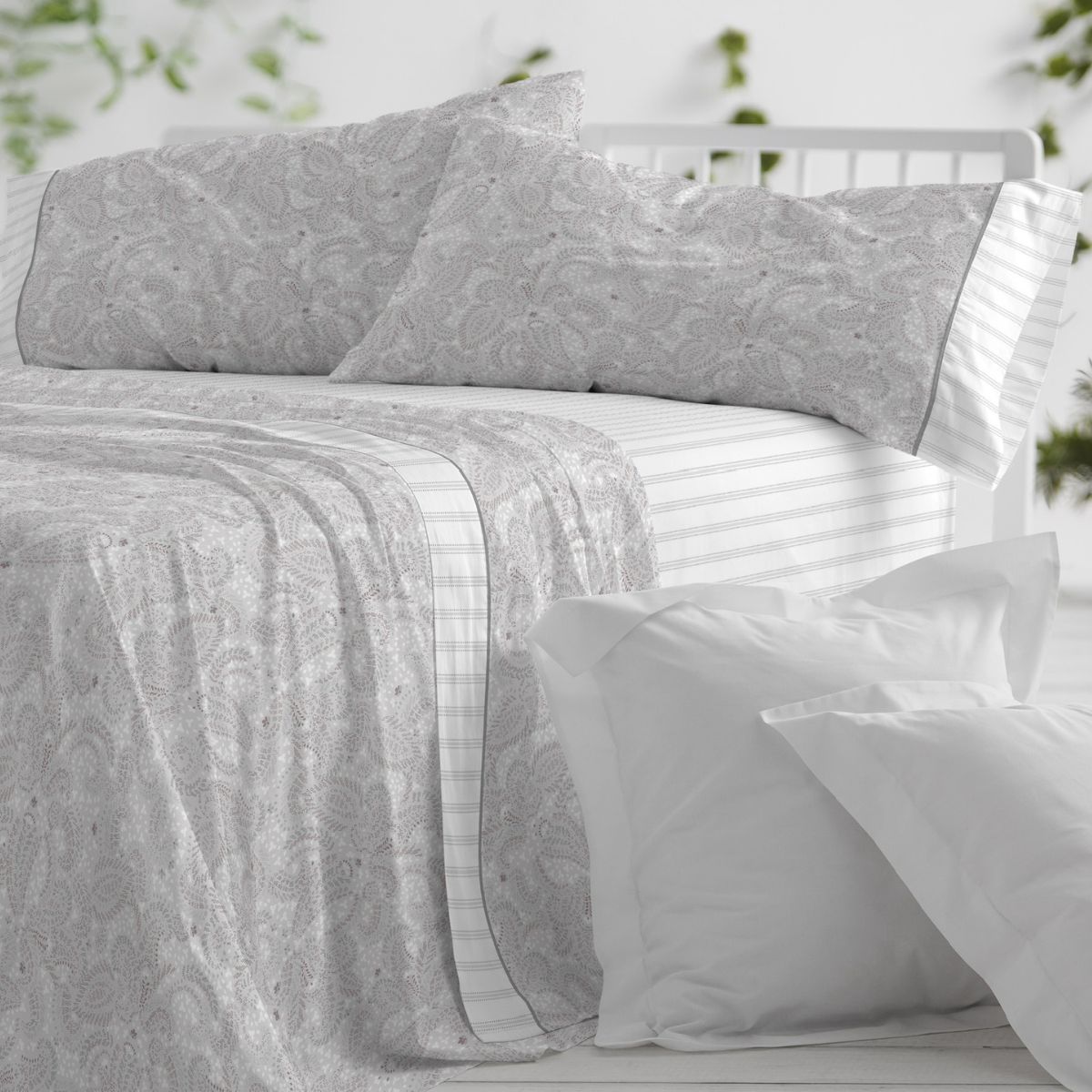 Juego de Sábanas 100% Algodón Burrito Blanco con Diseño Moderno con aire boho-chic para Cama de 135 y 150 cm