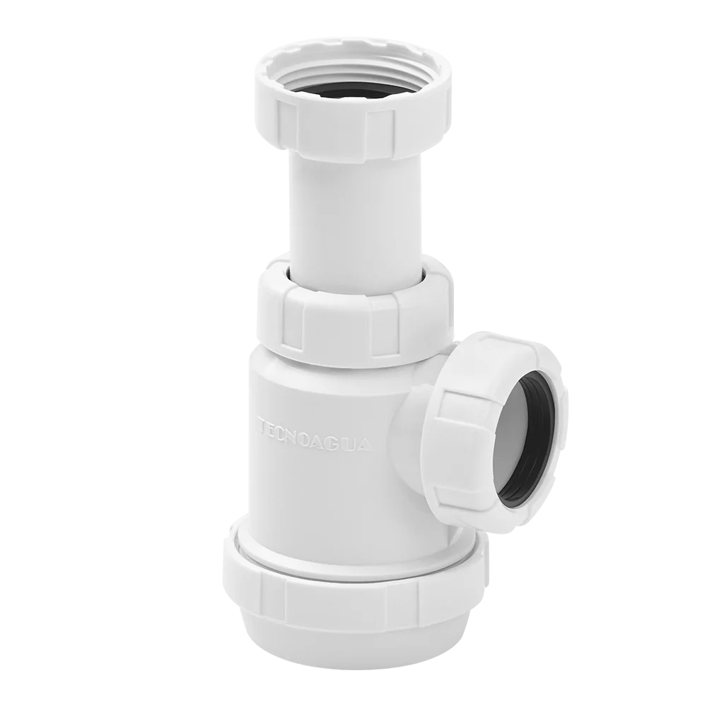 Sifón botella mini para fregadero y lavabo. Especial válvulas clic clac, caravanas y campers | Tecnoagua T-4M