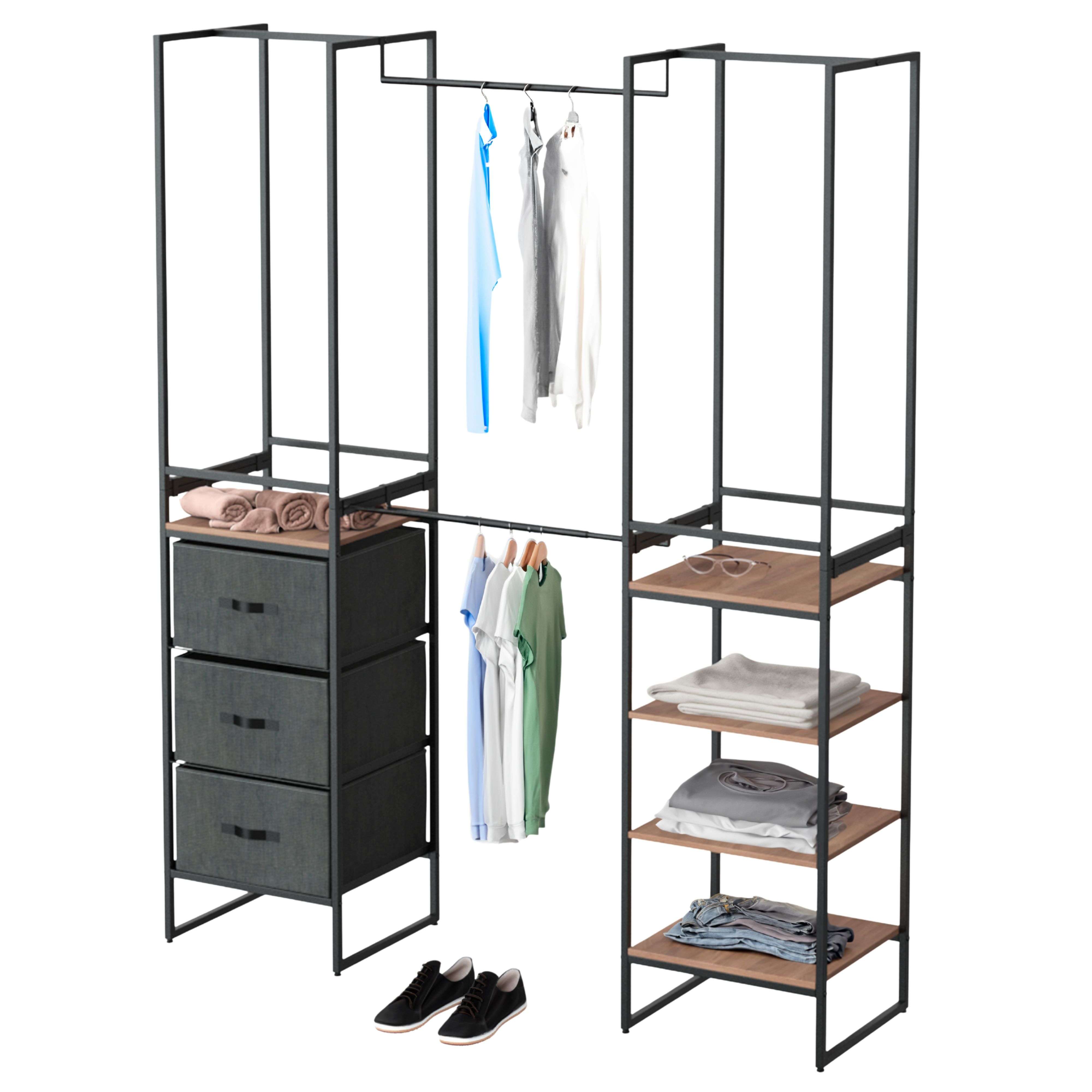 Miroytengo Vestidor Modular Abierto Tissa Negro y Madera 180x190 cm