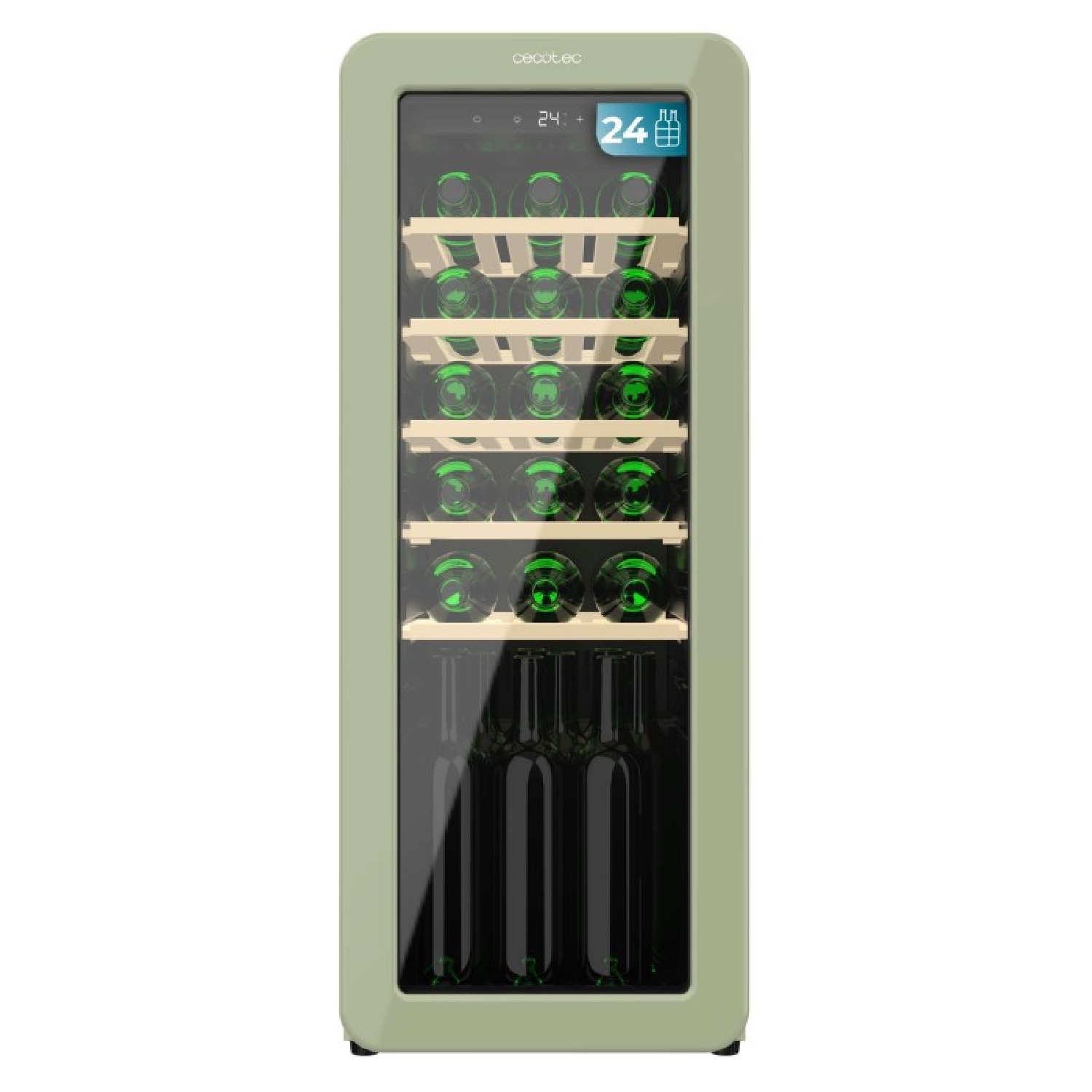 Cecotec Vinoteca 24 Botellas Retro Bolero Grandsommelier Origin 24 Hit Green. Acabado En Verde Control Led, Temp. 5-20ºC