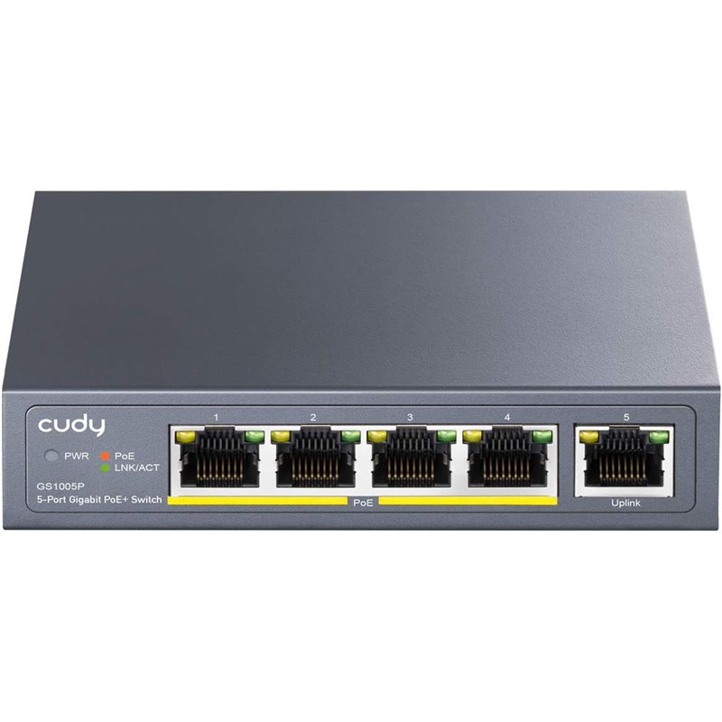 Cudy GS1005P Switch Gigabit Ethernet 5 Puertos Poe+ 60W, 4 Puertos 10/100/1000Mbps Poe+, Switch No Administrado