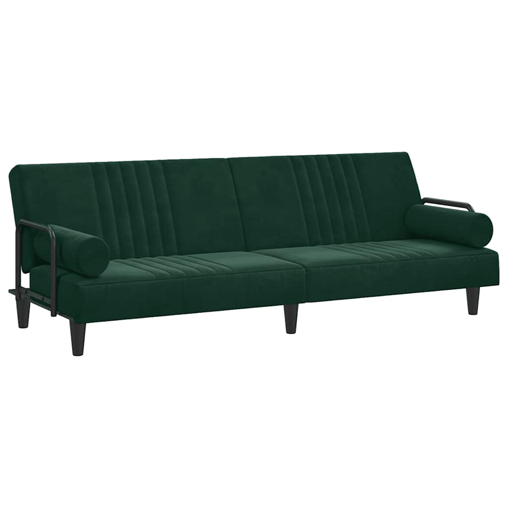 vidaXL Sofá cama con reposabrazos terciopelo verde oscuro