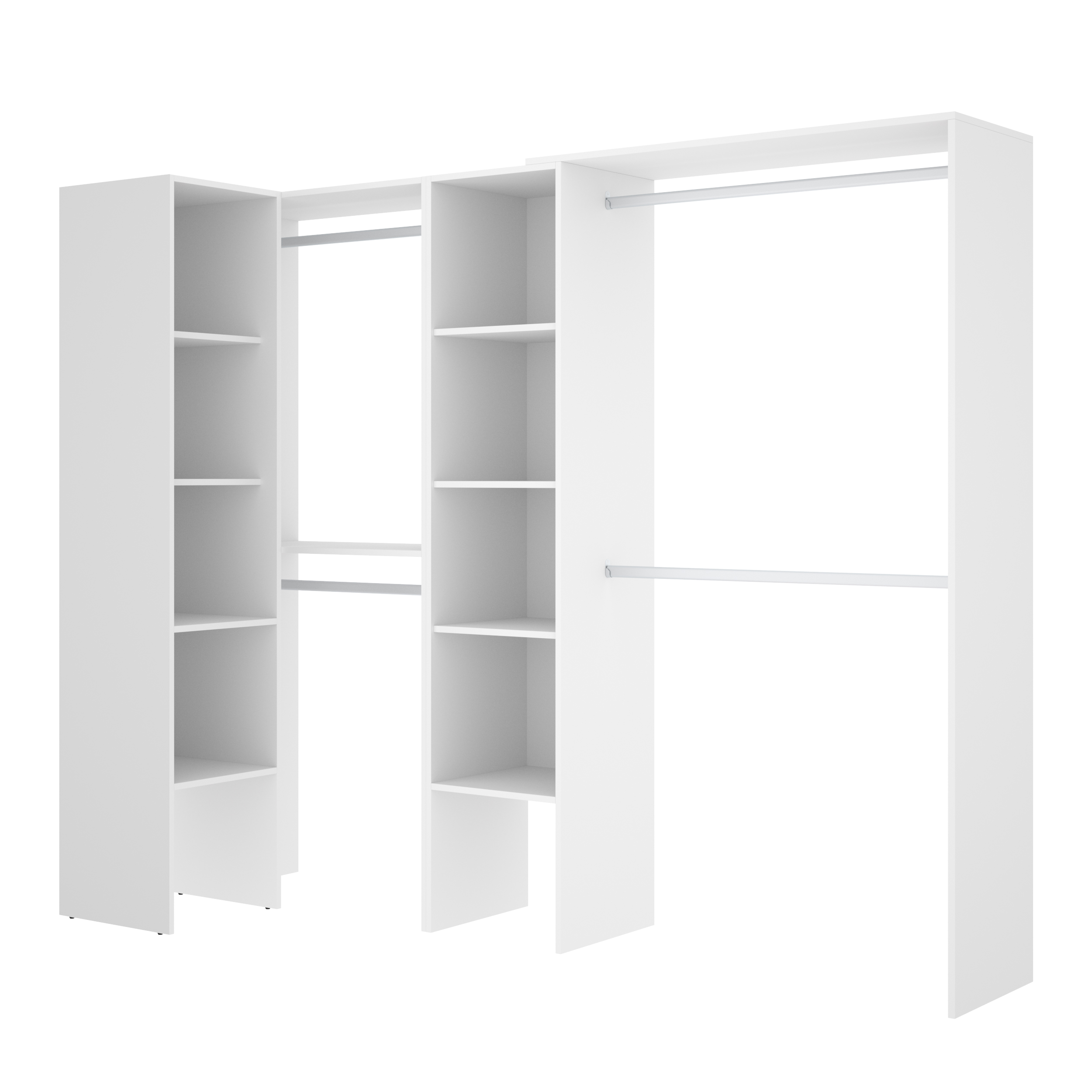 Vestidor Esquinero Blanco con Estantes y Barras de Colgar - Dekit