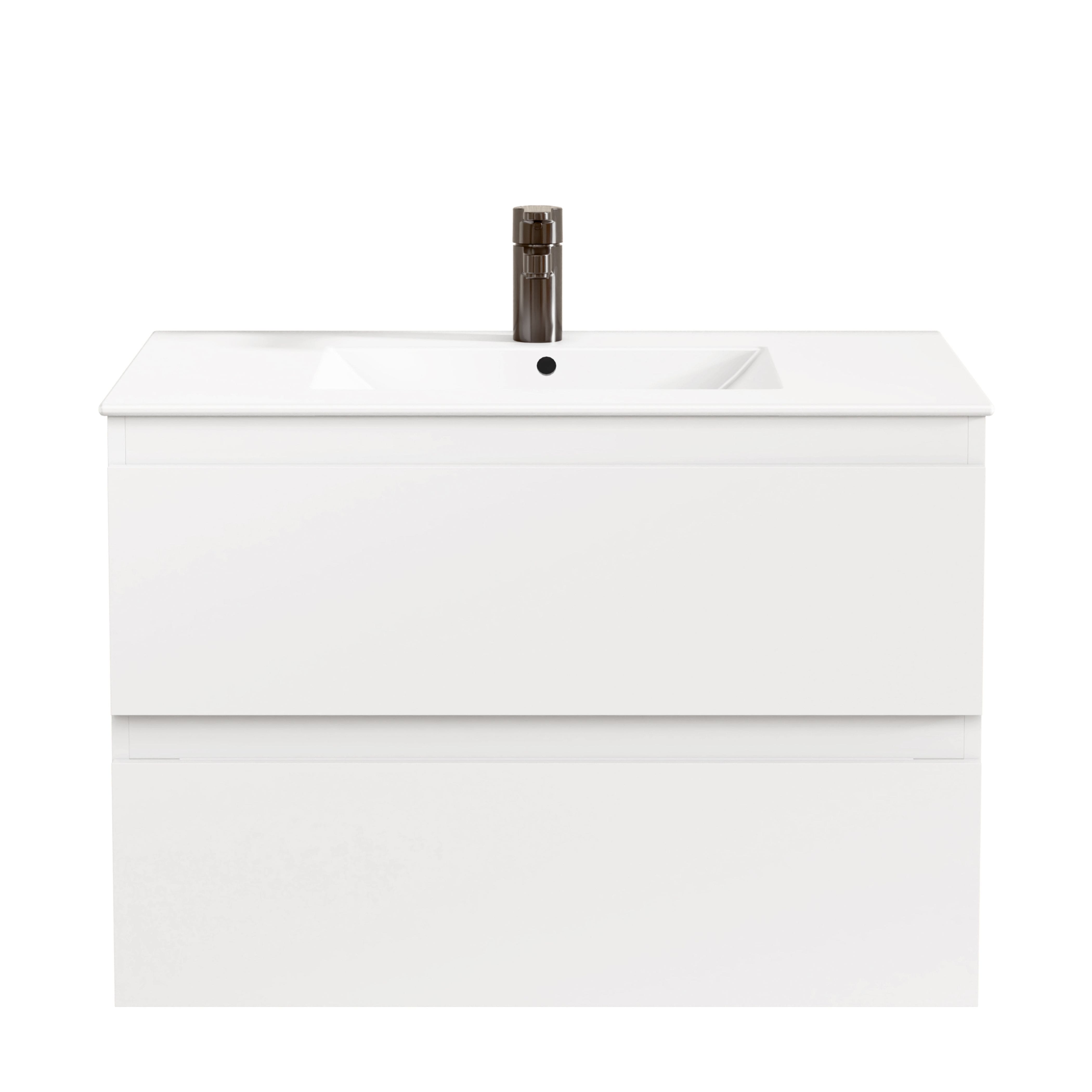 BELLOBATH - Mueble Baño Suspendido con Lavabo de Cerámica y 2 Cajones