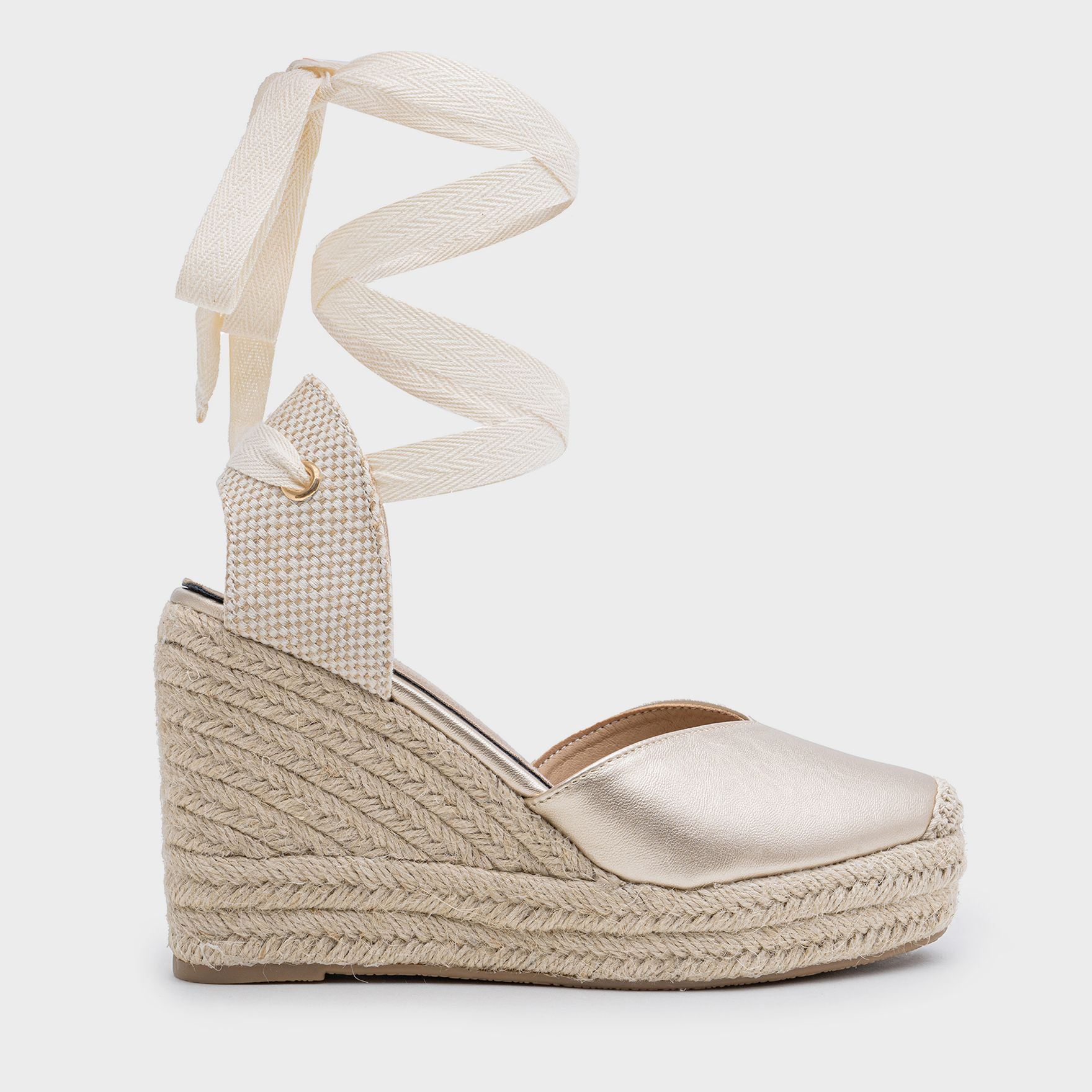 Alpargatas de Cuña con Plataforma de Esparto y Cintas para Mujer, 10 cm de Altura, Ideal para Verano y Eventos
