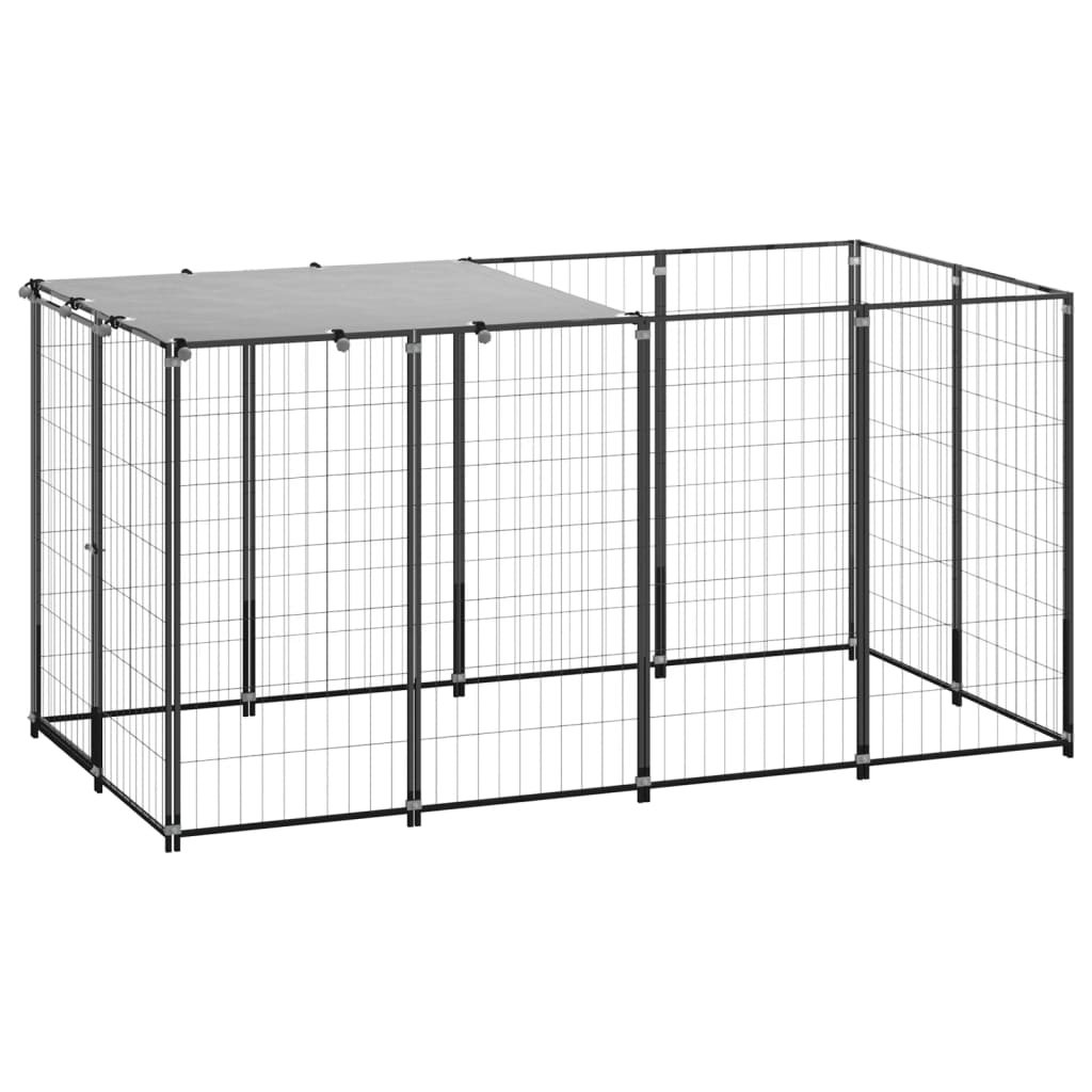 vidaXL Perrera 2,42 m² Acero Casa Jaula Perro Cachorro Recinto Mascota Color Plateado,  Negro, y mas