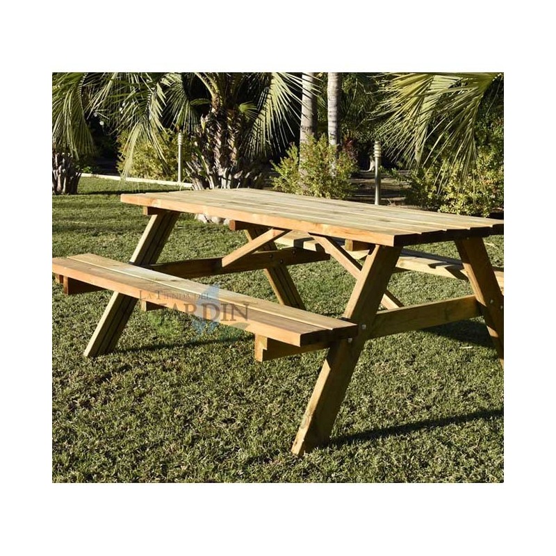 SUINGA Mesa Picnic Exterior de Madera 177x152x71 cm | Mesa de Jardín con Dos Bancos Plegables | Mobiliario Exterior para 6 a 8 Adultos