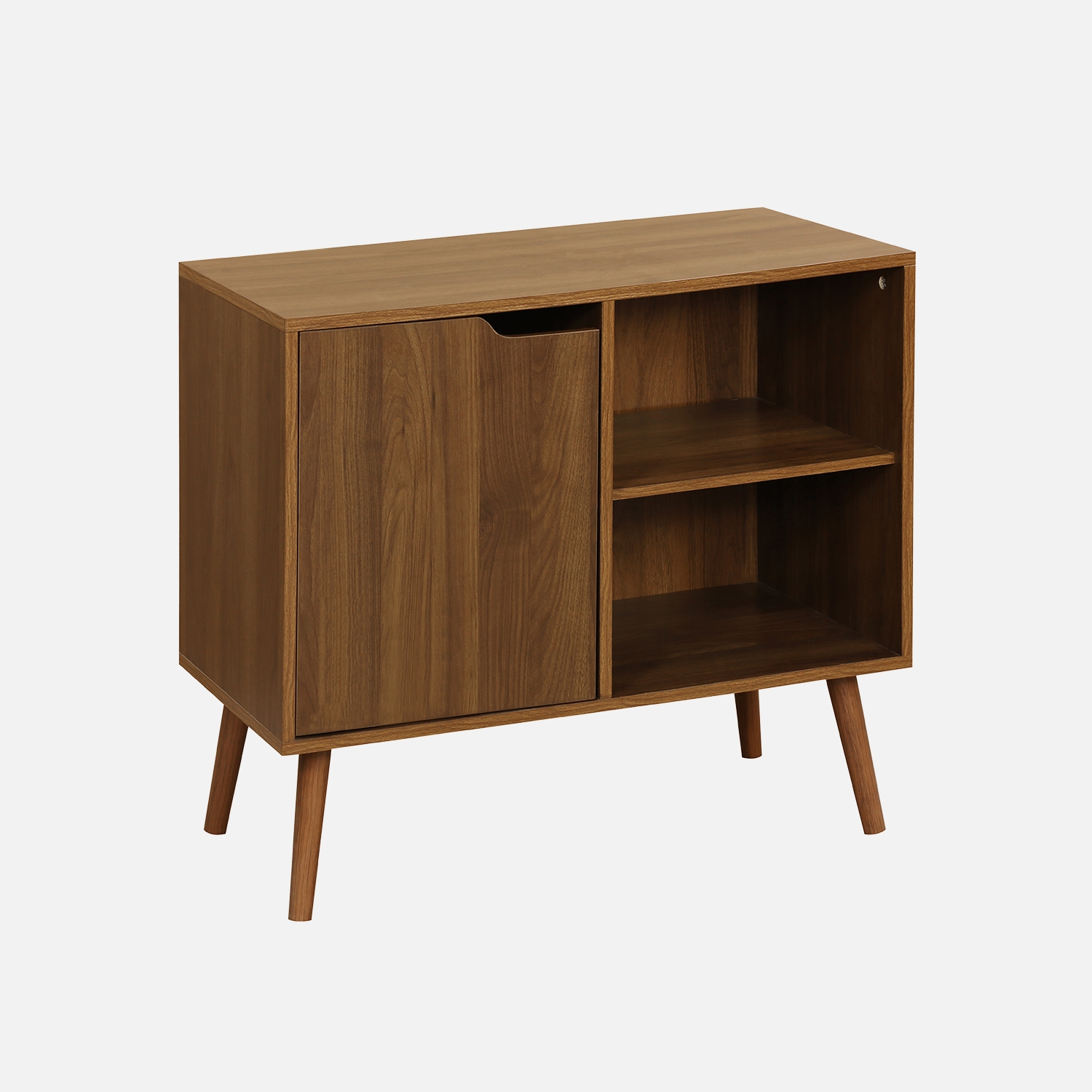sweeek - Aparador efecto nogal 1 puerta y 2 estantes, 80cm , Nepal , 80x39x69