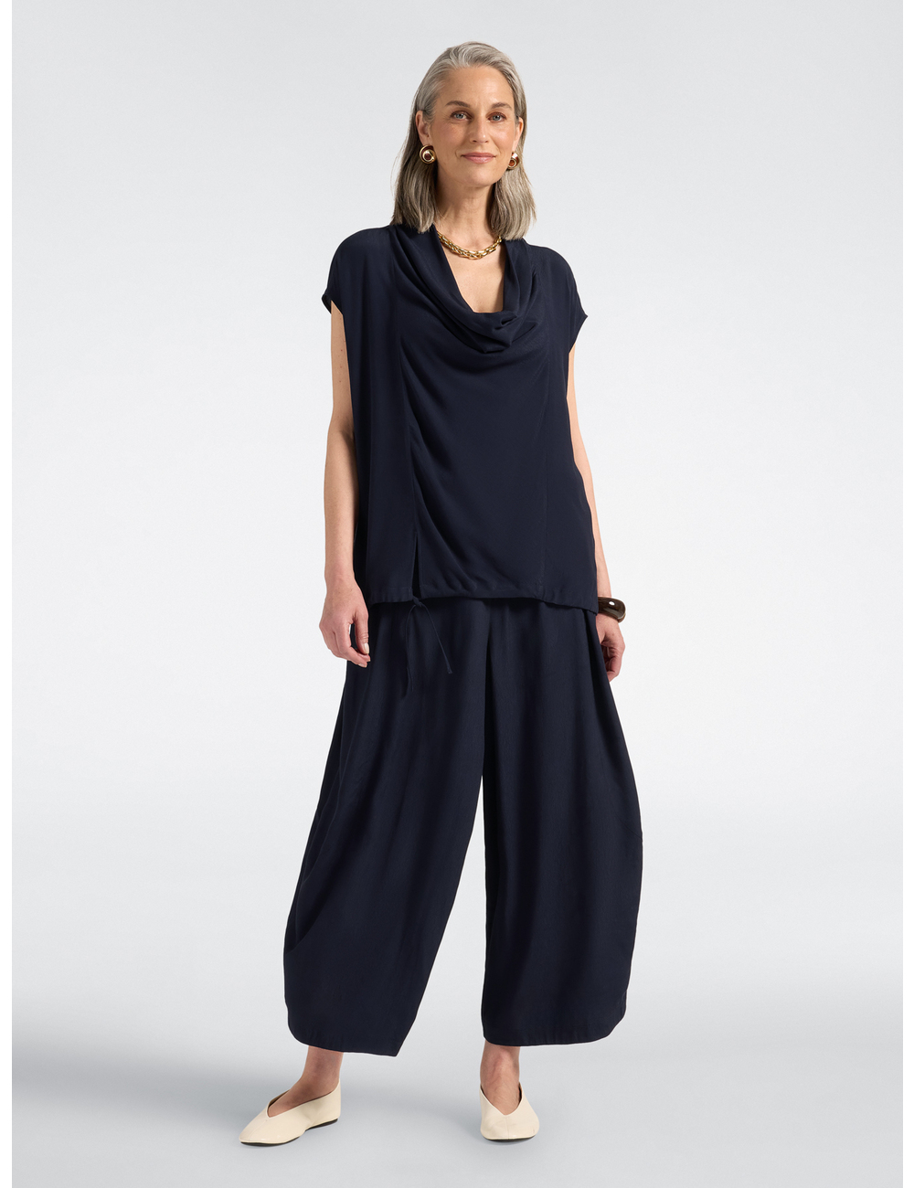 Elena Mirò - Pantalones palazzo con cintura smock