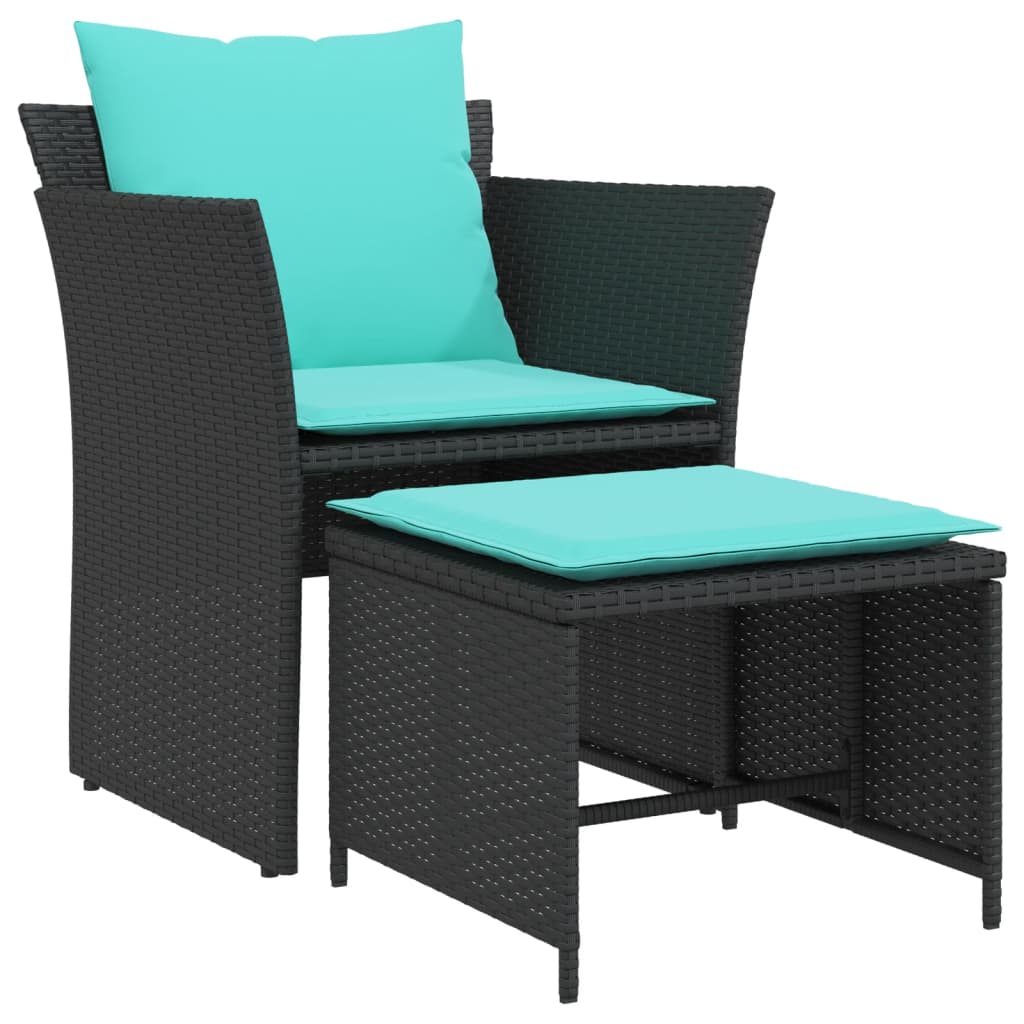 vidaXL Sillón de jardín con reposapiés ratán sintético negro
