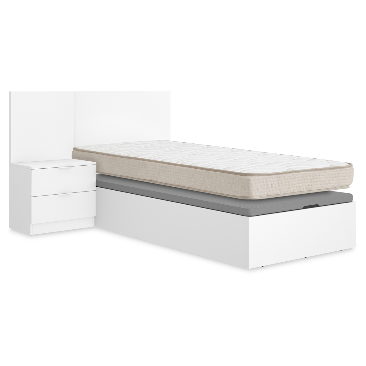 Pack ahorro juvenil Canapé con Cabecero y una Mesita Flow, y Colchón viscoelástico Nova de 90 x 190 cm | Montaje Incluido (Solo canapé)
