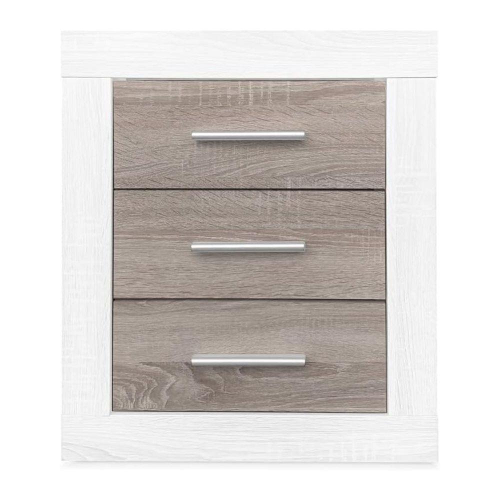 Mesita de Noche, Mesilla de Dormitorio, Color Pino y Gris, Medidas: 50 cm (Lar) x 34,6 cm (Fon) x 60 cm (Al)