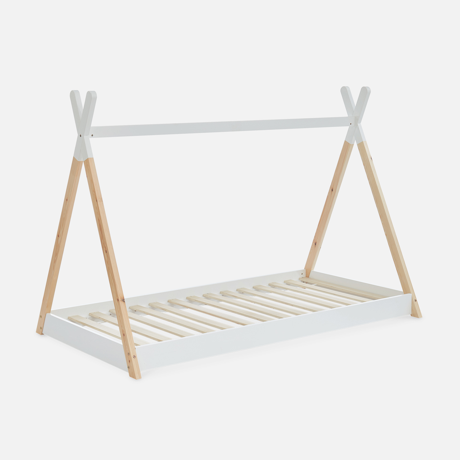 sweeek - Cama tipi infantil de pino natural con base, 90cm , Tobias , 196x100x136