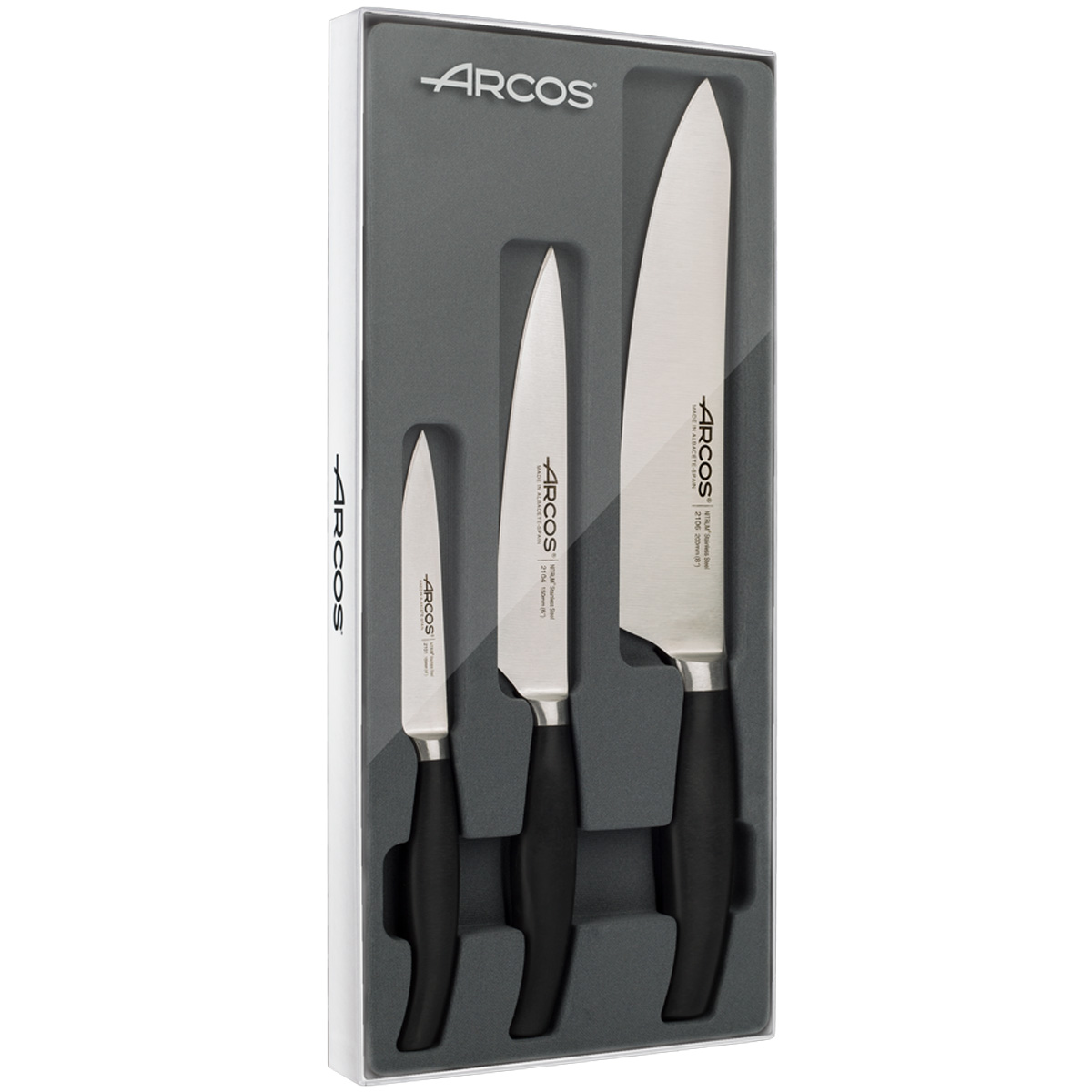 ARCOS Clara - Set de 3 Cuchillos de Cocina (100, 150, 200 mm) - Acero Inoxidable Forjado Nitrum® - Mango Polipropileno (PP)