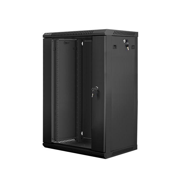 LANBERG - Armario Rack de Pared WF01-6418-10B 18U Negro Autoensamblable de Acero con Puerta de Vidrio Templado, Gestión de Cables y Rieles Ajustables para Equipos Electrónicos en Entornos Profesionales