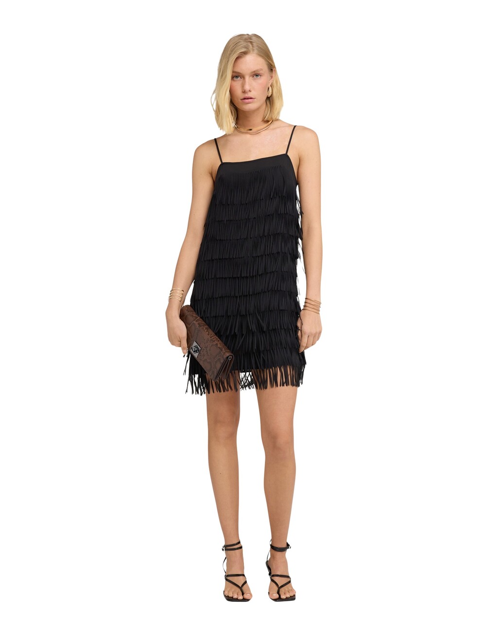 Motivi - Vestido corto en georgette con flecos