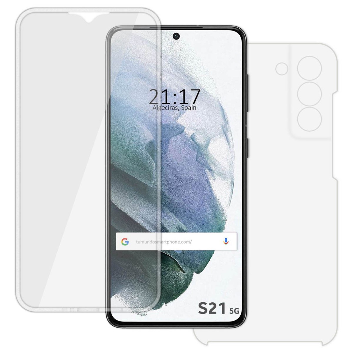 Tumundosmartphone Funda Completa Transparente Pc + Tpu Full Body 360 para Samsung Galaxy S21 5G
