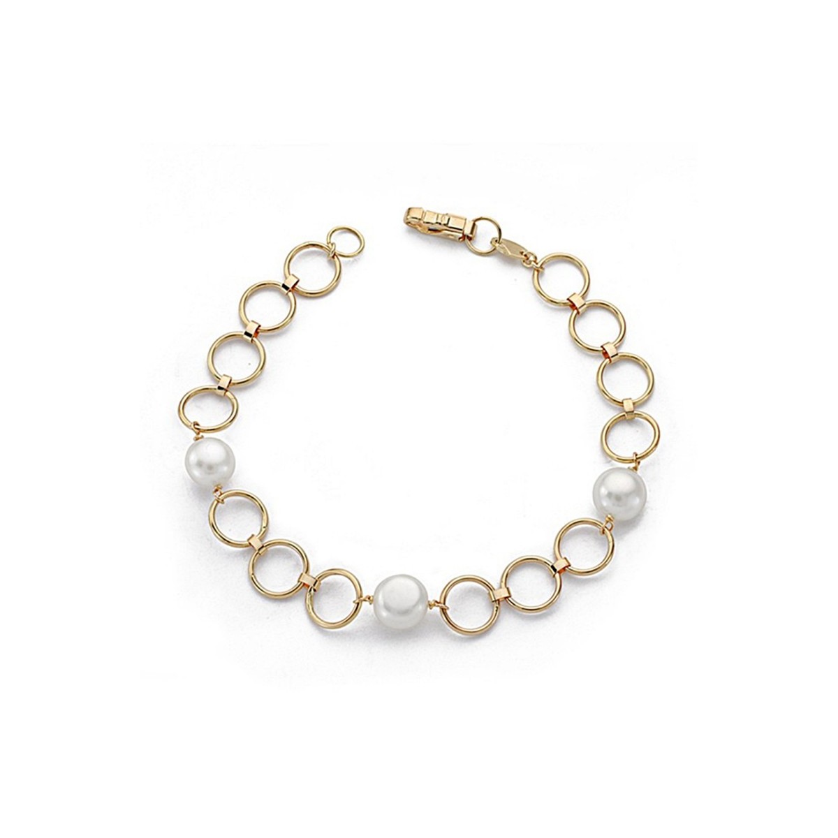 Pulsera oro 18k eslabón redondo 18cm. perlas primera comunión niña cierre mosquetón