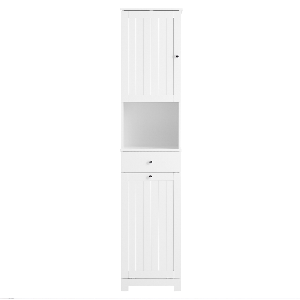 SoBuy Columna Baño Estrecho Blanco MDF con Cajón, Cesto Ropa y Estante Ajustable 40x38x180cm