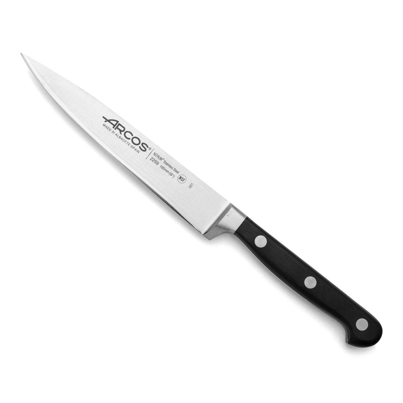 Arcos Cuchillo filete Acero Inoxidable. Cuchillo afilado para cortar carne y pescado. Mango ergonómico polioximetileno y Hoja 120 mm. Serie Opera. Color negro.