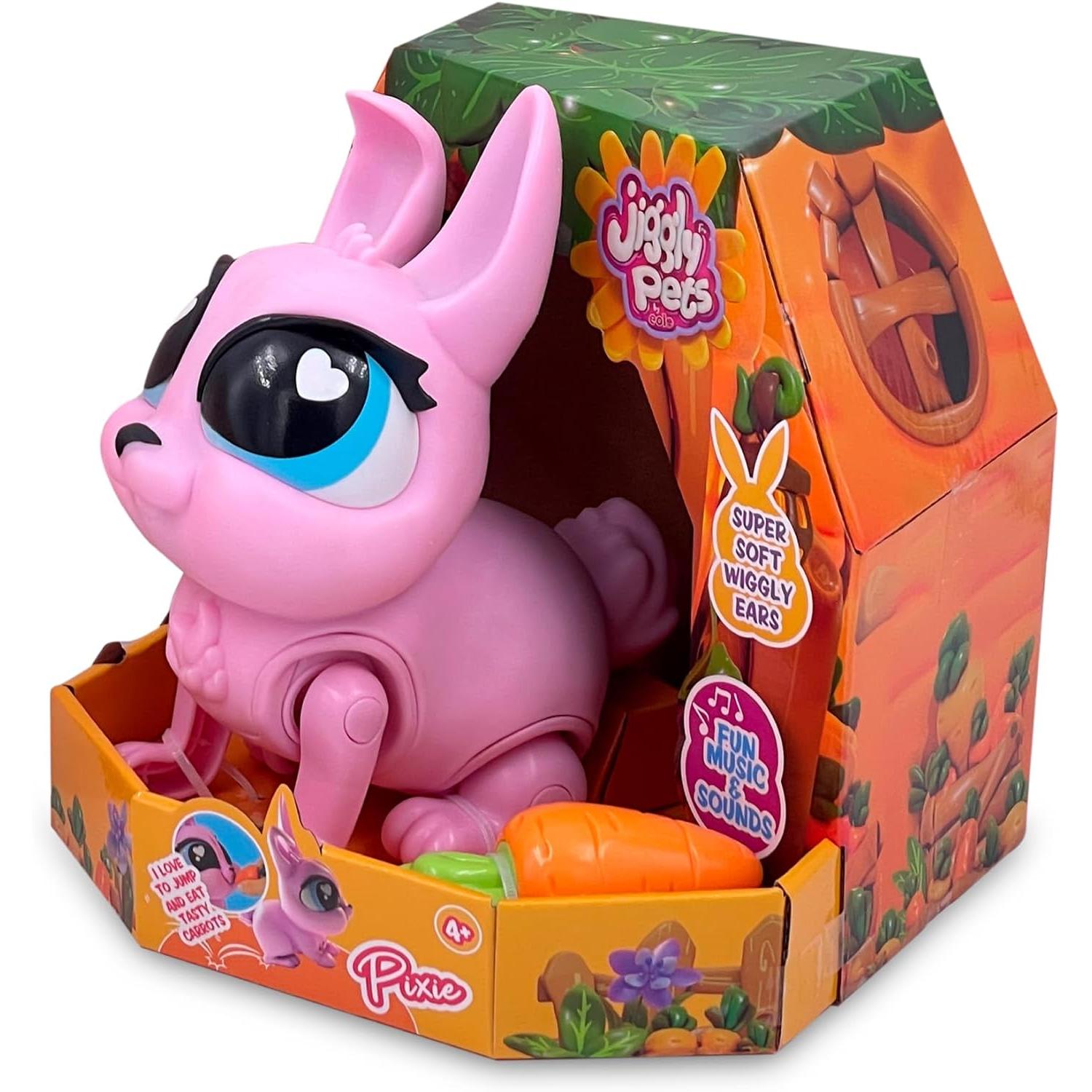 Jiggly Pets - My Walking Rabbit, Pixie The Rabbit, Conejito Interactivo, Mascota de Goma blandita Que anda y Canta, con Efectos de Sonido, Juguete para niños y niñas Desde 4 años, Famosa, (JGG01000)