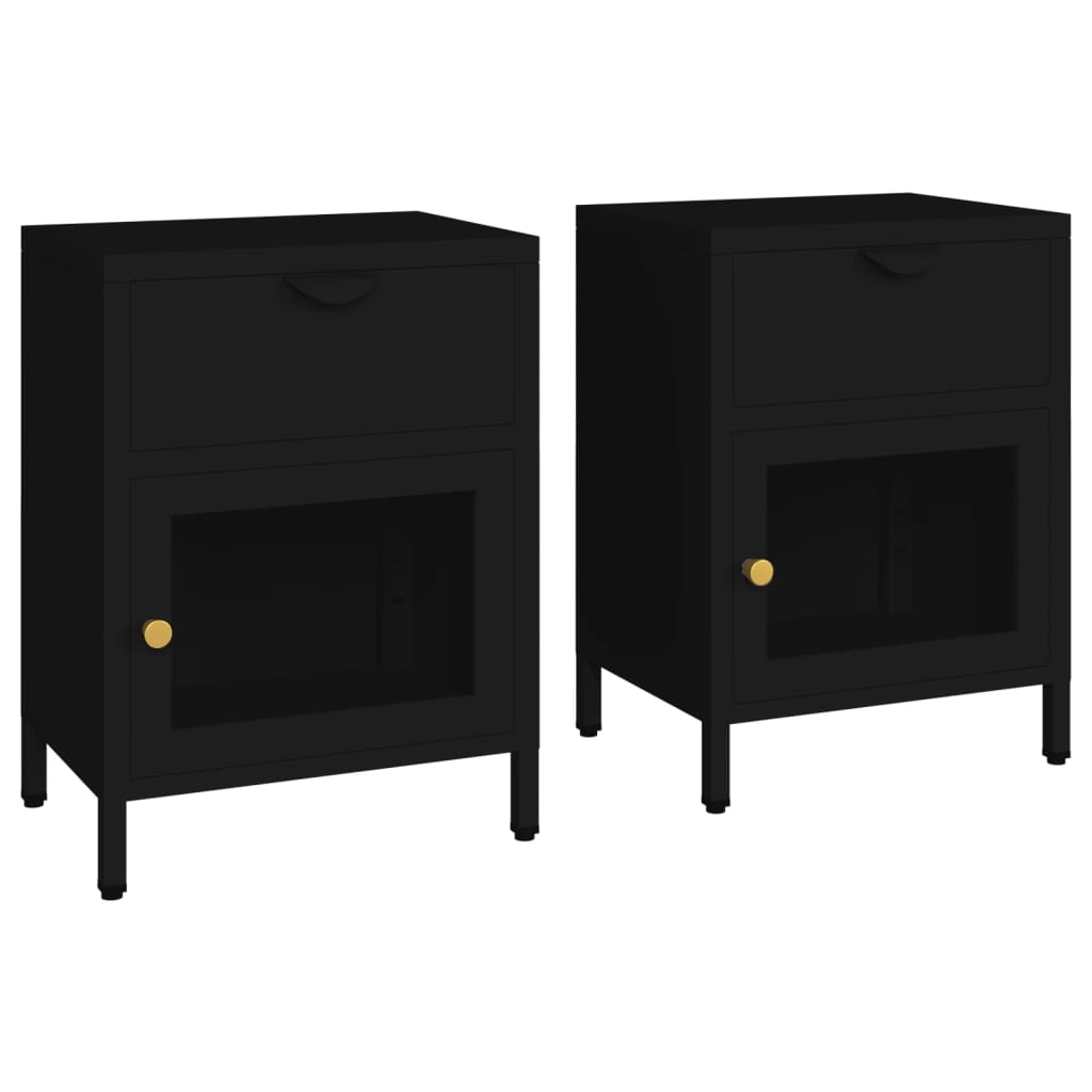 Vidaxl Mesitas de Noche 2 Unidades Acero y Vidrios 40x30x54,5 Cm Negro, Antracita