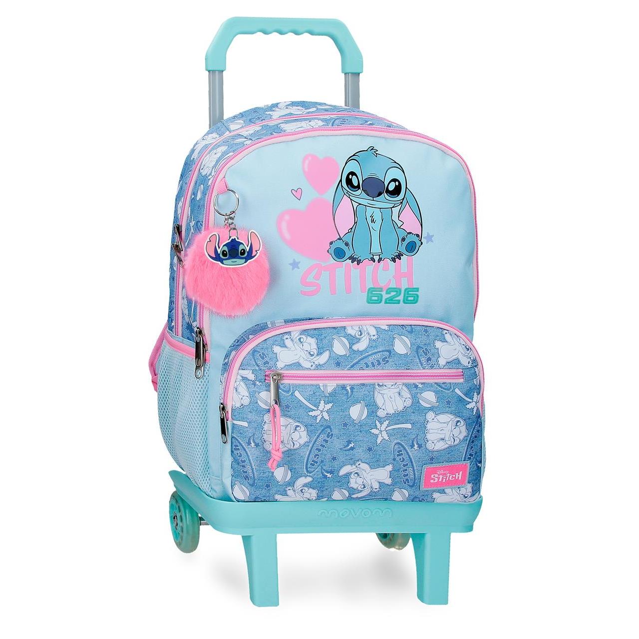 Mochila escolar con carro Disney Stitch Hearts denim