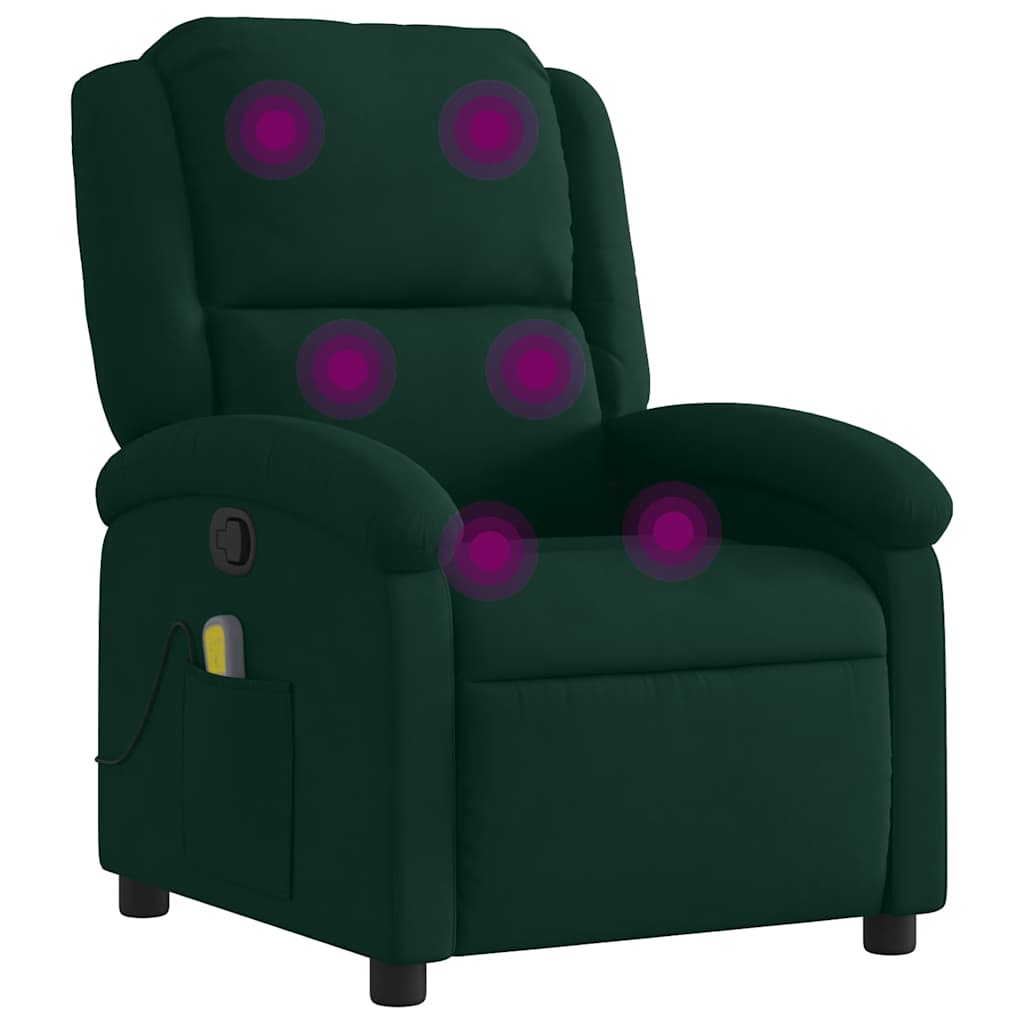 vidaXL Sillón de masaje reclinable de terciopelo verde oscuro